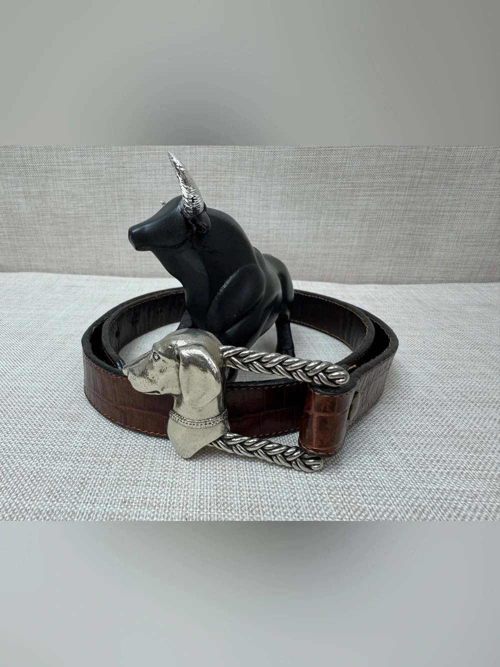 Brown Leather Dog Head belt .